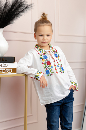 Camasa traditionala de baieti alba cu motiv floral multicolor Beniamin [2]