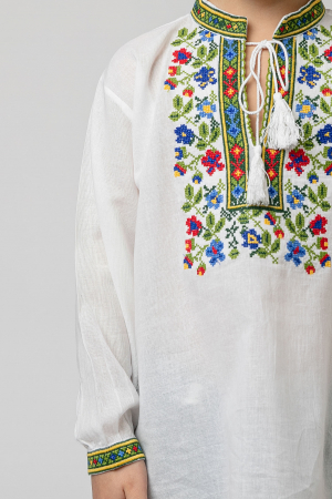 Camasa traditionala de baieti alba cu motiv floral multicolor Cezar [1]