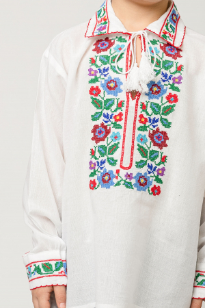 Camasa traditionala de baieti alba cu motiv floral multicolor Cosmin 01 [1]