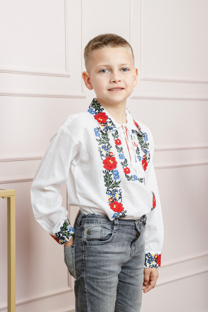 Camasa traditionala de baieti alba cu motiv floral multicolor Costin [2]