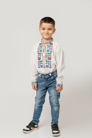 Camasa traditionala de baieti alba cu motiv floral multicolor Cosmin 02 [3]
