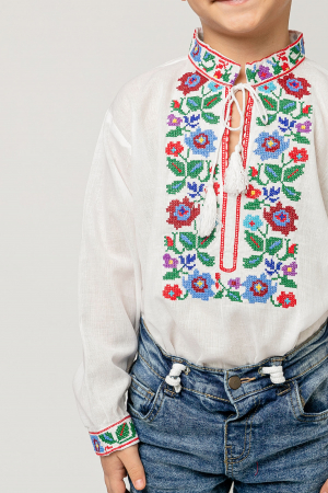 Camasa traditionala de baieti alba cu motiv floral multicolor Cosmin 02 [1]