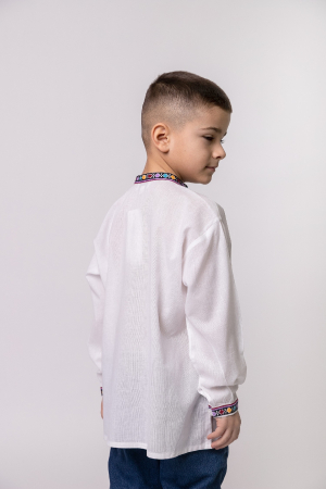Camasa traditionala de baieti alba cu motiv floral multicolor Denis [2]