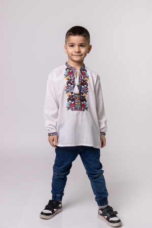 Camasa traditionala de baieti alba cu motiv floral multicolor Denis [3]