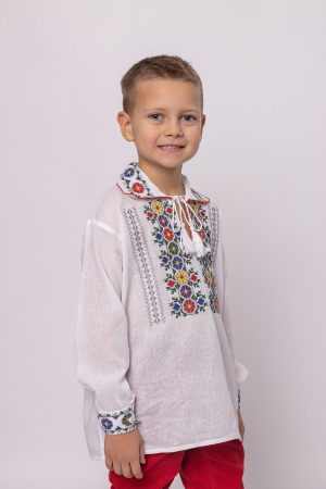 Camasa traditionala de baieti alba cu motiv floral multicolor Matei [0]