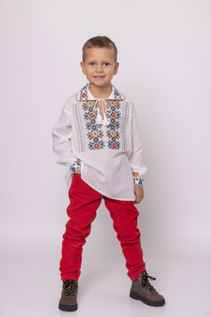 Camasa traditionala de baieti alba cu motiv floral multicolor Matei [3]