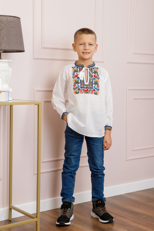 Camasa traditionala de baieti alba cu motiv floral multicolor Mihai [3]