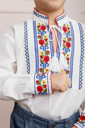 Camasa traditionala de baieti alba cu motiv floral multicolor Narcis [1]