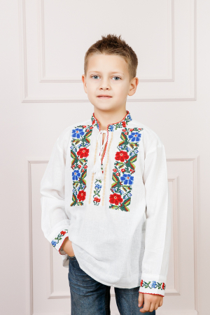 Camasa traditionala de baieti alba cu motiv floral multicolor Rafael [2]