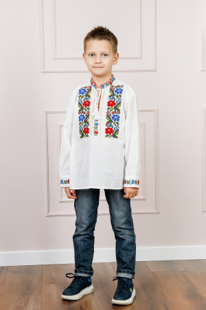 Camasa traditionala de baieti alba cu motiv floral multicolor Rafael [3]