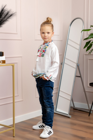 Camasa traditionala de baieti alba cu motiv floral multicolor Sebastian [3]