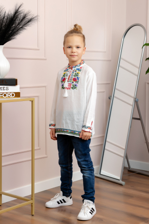 Camasa traditionala de baieti alba cu motiv floral multicolor Sebastian [4]