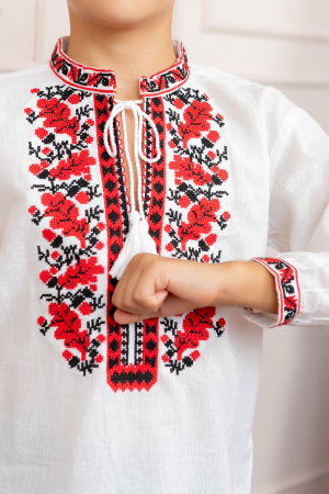 Camasa traditionala de baieti alba cu motiv floral rosu Dominic 04 [1]