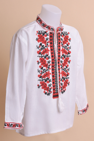 Imbracaminte copii - Camasa traditionala de baieti alba cu motiv floral rosu Razvan 02