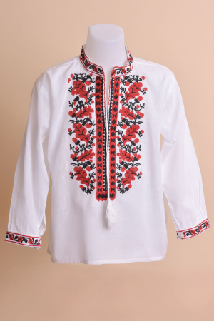 Imbracaminte copii - Camasa traditionala de baieti alba cu motiv floral rosu Razvan 02