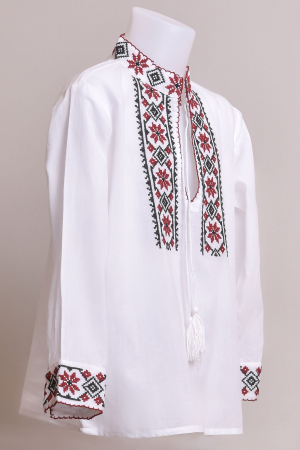 Camasa traditionala de baieti alba cu motiv floral rosu Laurentiu 02 [2]