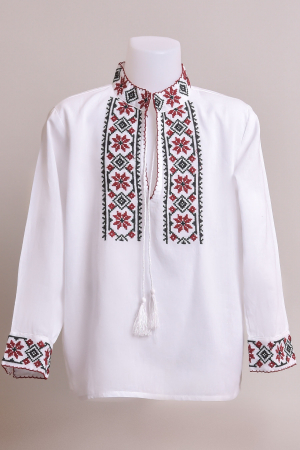 Camasa traditionala de baieti alba cu motiv floral rosu Laurentiu 02 [0]