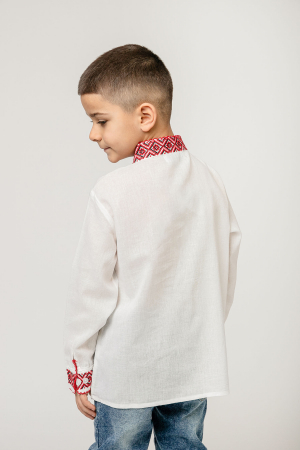 Camasa traditionala de baieti alba cu motiv floral rosu Dominic 03 [2]