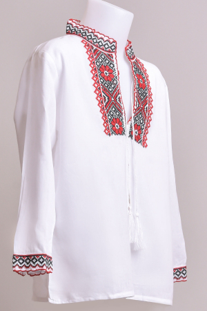 Camasa traditionala de baieti alba cu motiv floral rosu Robert 02 [2]