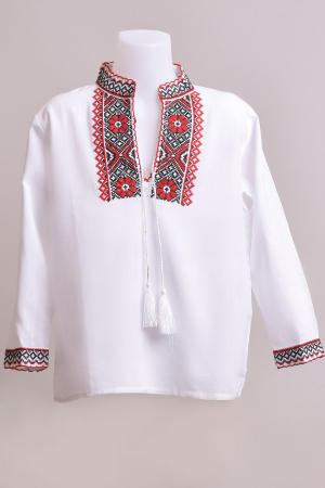 Camasa traditionala de baieti alba cu motiv floral rosu Robert 02 [0]
