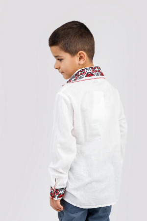 Camasa traditionala de baieti alba cu motiv floral rosu Silviu 01 [2]