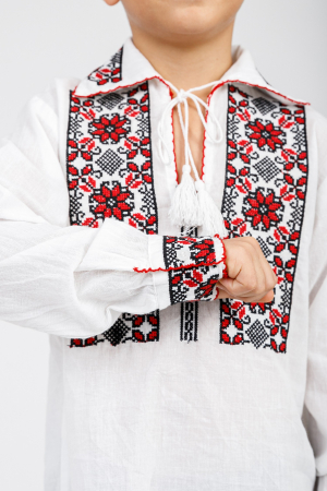 Camasa traditionala de baieti alba cu motiv floral rosu Silviu 01 [1]