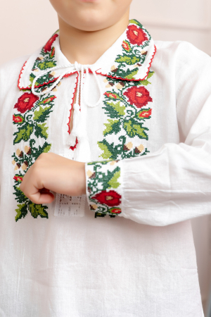 Camasa traditionala de baieti alba cu motiv floral rosu Sorin [1]