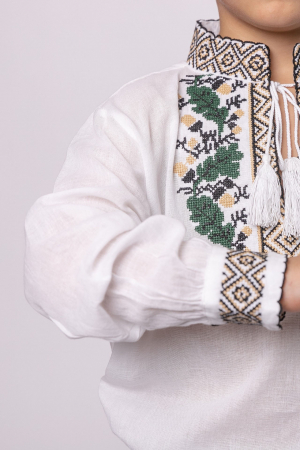 Camasa traditionala de baieti alba cu motiv floral verde Dominic 01 [1]