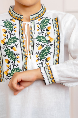 Camasa traditionala de baieti alba cu motiv floral verde Dominic 04 [1]