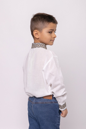 Camasa traditionala de baieti alba cu motiv floral verde Dominic 01 [2]