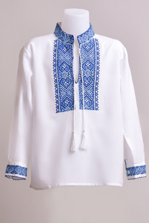 Camasa traditionala de baieti alba cu motiv geometric albastru Damian 02 [0]