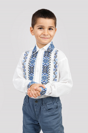 Camasa traditionala de baieti alba cu motiv geometric albastru Darius 01 [0]