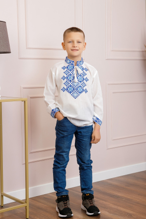 Camasa traditionala de baieti alba cu motiv geometric albastru Filip 02 [3]