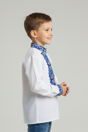 Camasa traditionala de baieti alba cu motiv geometric albastru Ioan [1]
