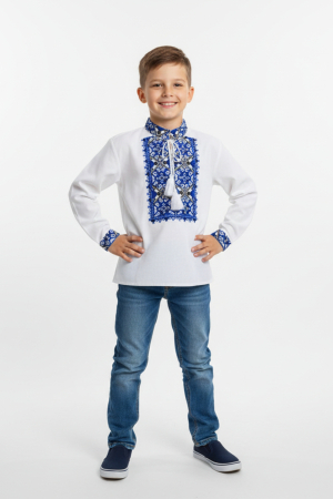 Camasa traditionala de baieti alba cu motiv geometric albastru Ioan [2]