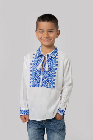 Camasa traditionala de baieti alba cu motiv geometric albastru Pavel 01 [0]