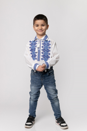 Camasa traditionala de baieti alba cu motiv geometric albastru Raul [3]