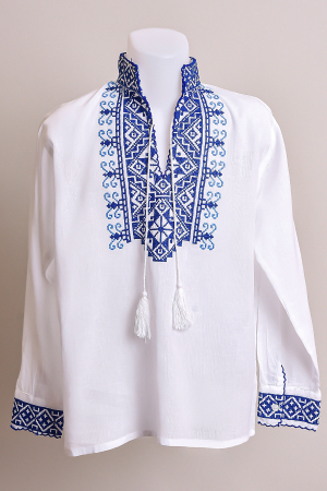 Camasa traditionala de baieti alba cu motiv geometric albastru Toma [0]