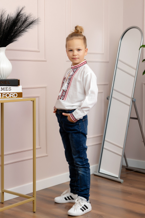 Camasa traditionala de baieti alba cu motiv geometric rosu Daniel 01 [3]