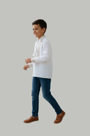 Camasa traditionala de baieti alba cu motiv geometric crem Alexandru 04 [3]