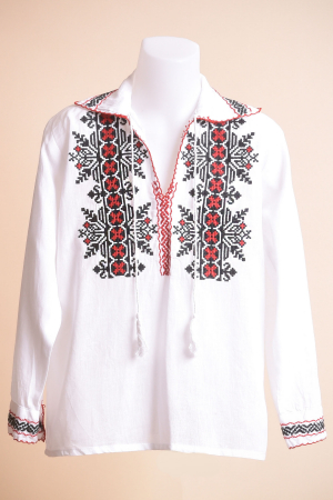 Camasa traditionala de baieti alba cu motiv geometric multicolor Tudor [0]
