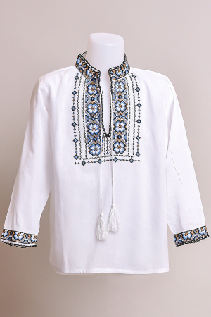 Camasa traditionala de baieti alba cu motiv geometric multicolor Vlad [0]