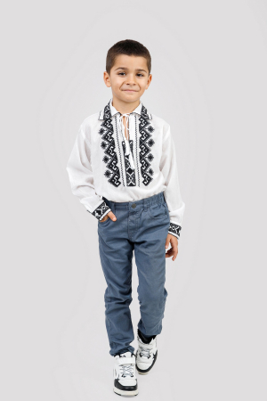 Camasa traditionala de baieti alba cu motiv geometric negru Alexandru 03 [3]