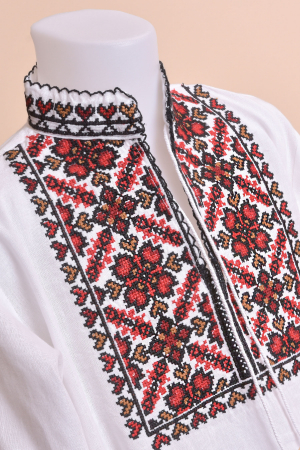 Camasa traditionala de baieti alba cu motiv geometric rosu Claudiu 01 [1]