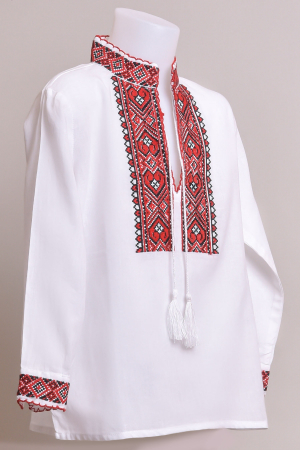 Camasa traditionala de baieti alba cu motiv geometric rosu Damian 01 [2]