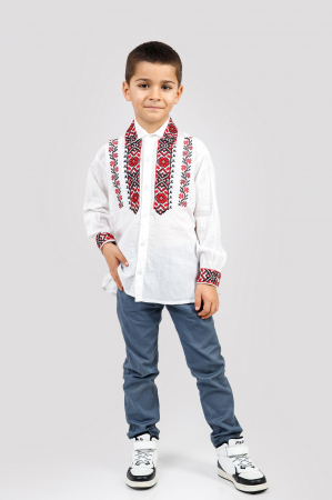 Camasa traditionala de baieti alba cu motiv geometric rosu Darius 02 [3]