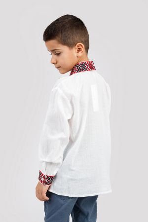 Camasa traditionala de baieti alba cu motiv geometric rosu Darius 02 [2]