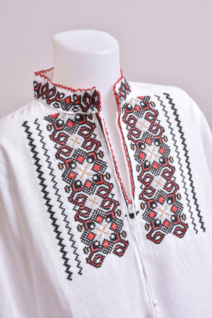 Camasa traditionala de baieti alba cu motiv geometric rosu Luca 02 [1]
