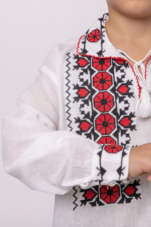 Camasa traditionala de baieti alba cu motiv geometric rosu Matias [1]