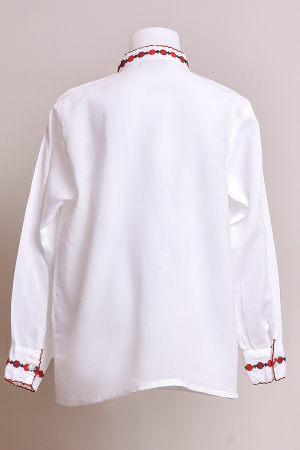 Camasa traditionala de baieti alba cu motiv geometric rosu Stefan 02 [3]